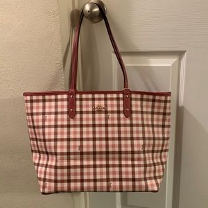Coach plaid mauve tote and wristlet.  Real! Mint condition. Smoke free home.